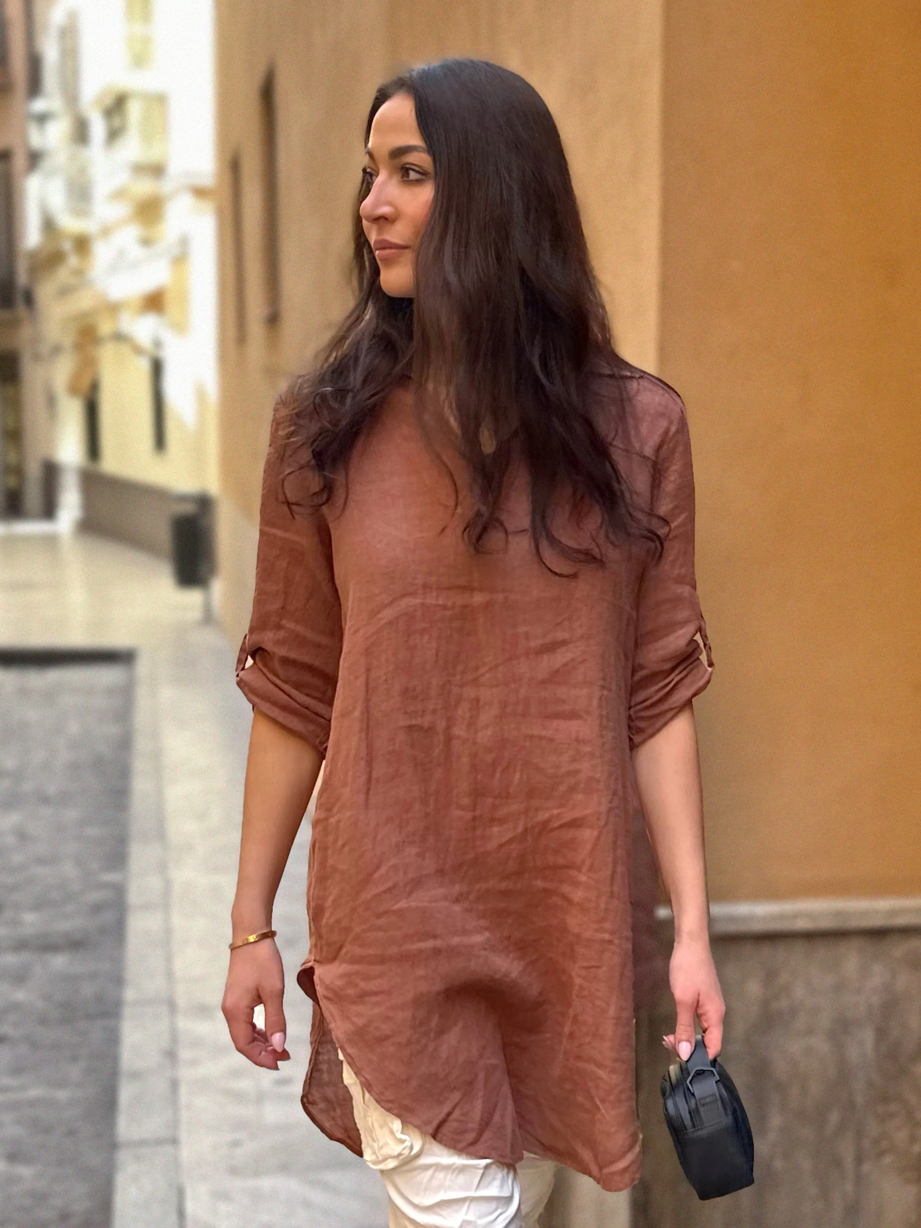 POLETTE linen tunic - Mocca Mousse