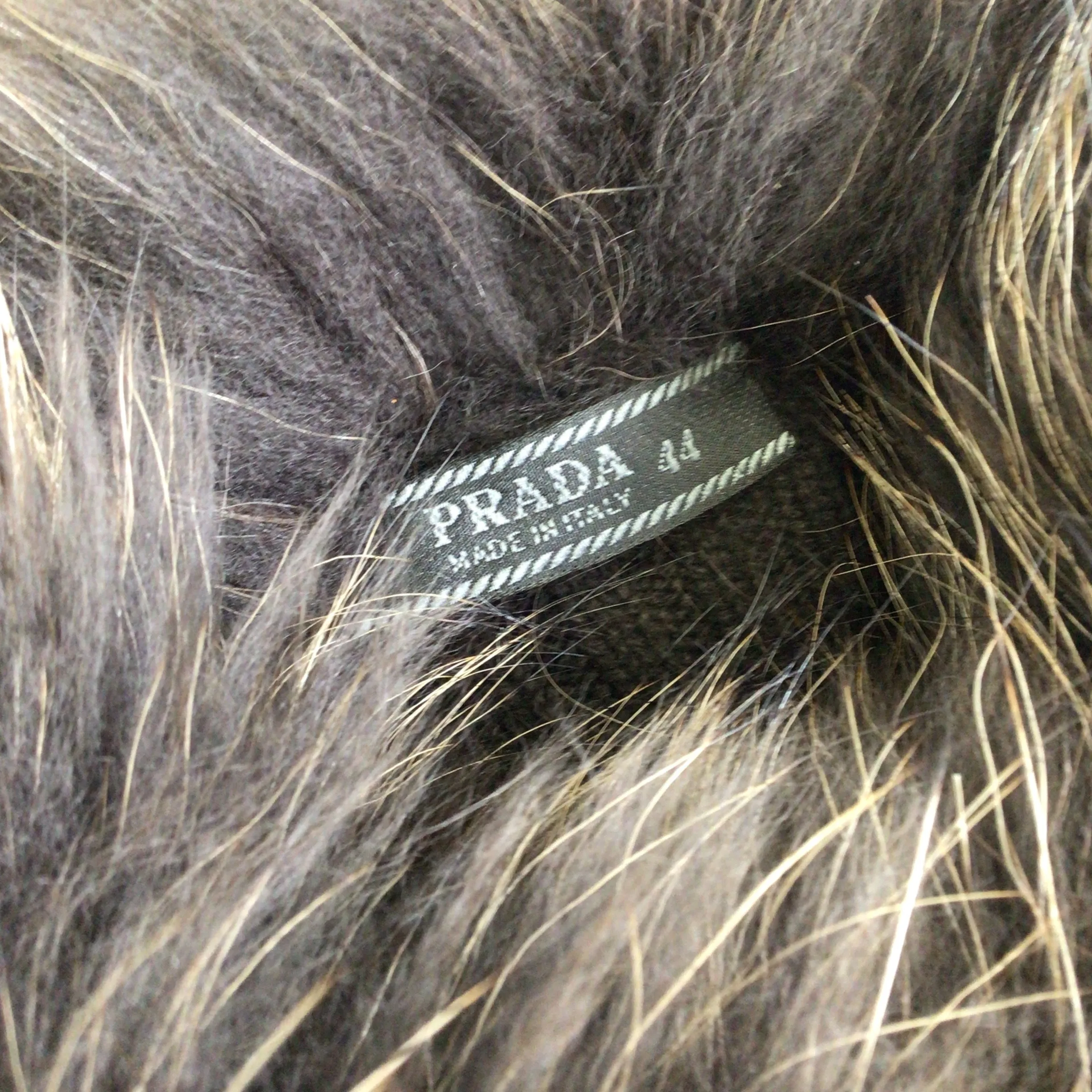 Prada Brown Raccoon Fur Collar Ostrich Skin Leather and Cashmere Knit Jacket