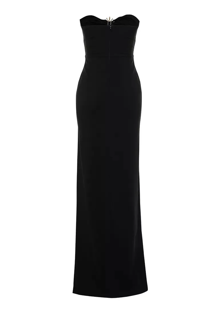 Pre Order:  Black Rhinestone Backless Bandage Long Dress