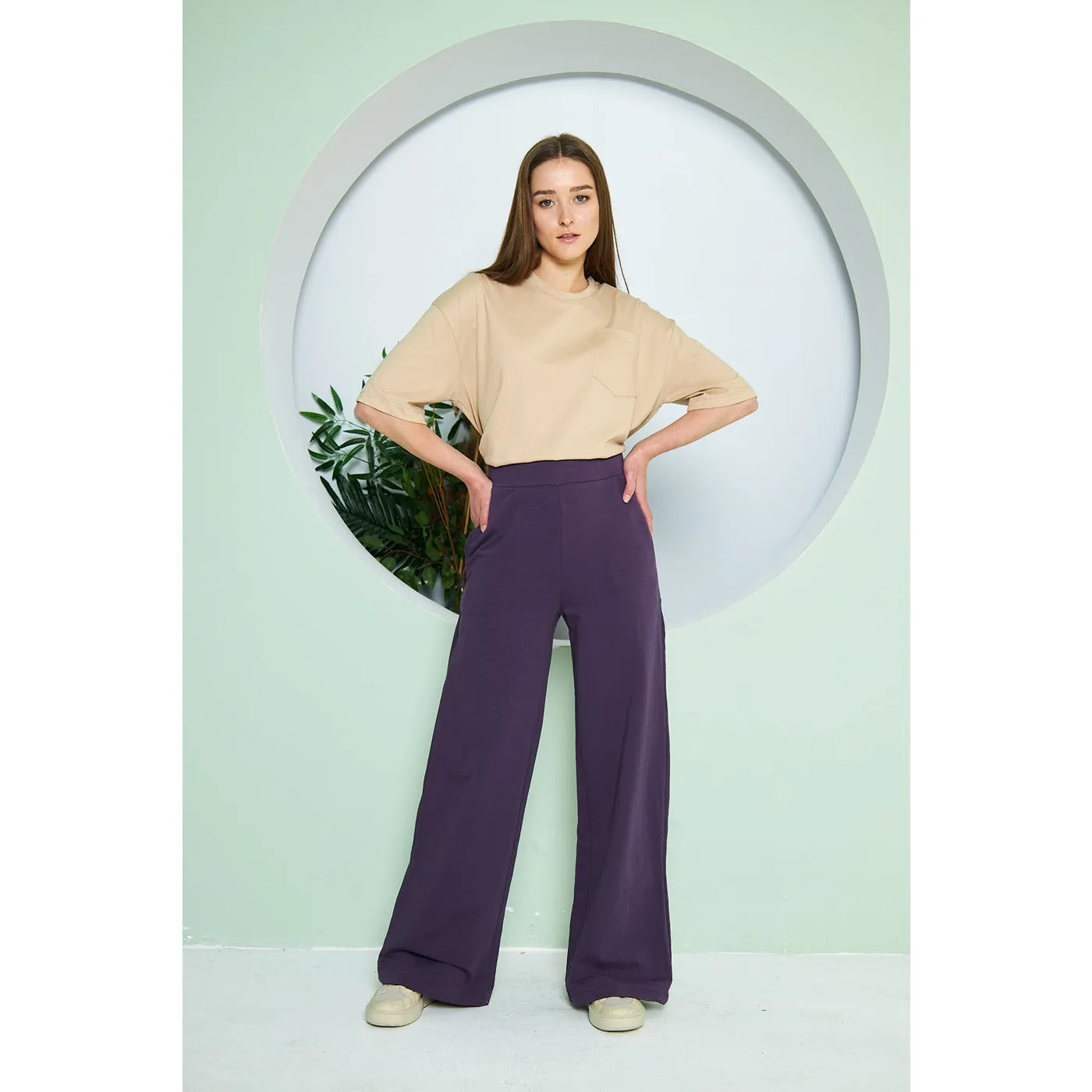 Purple Wide Leg Long Trousers