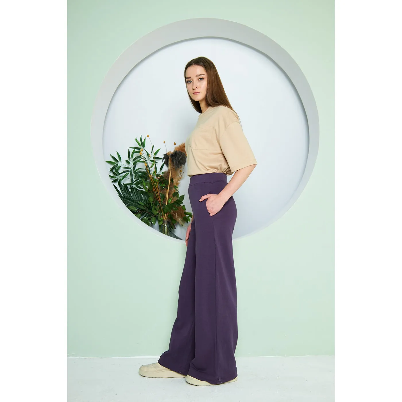 Purple Wide Leg Long Trousers