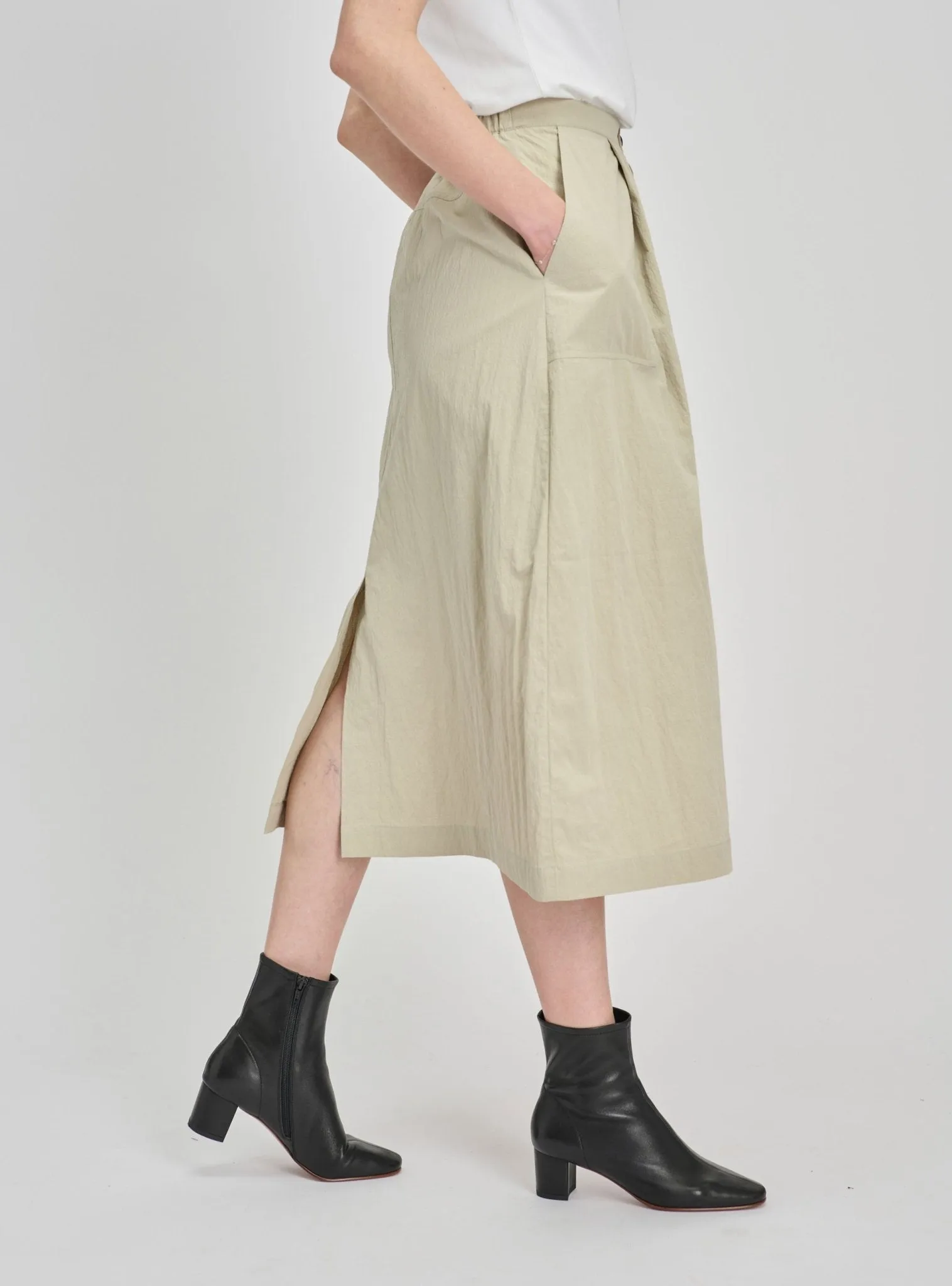 RALLY cotton-blended midi skirt (Sage)