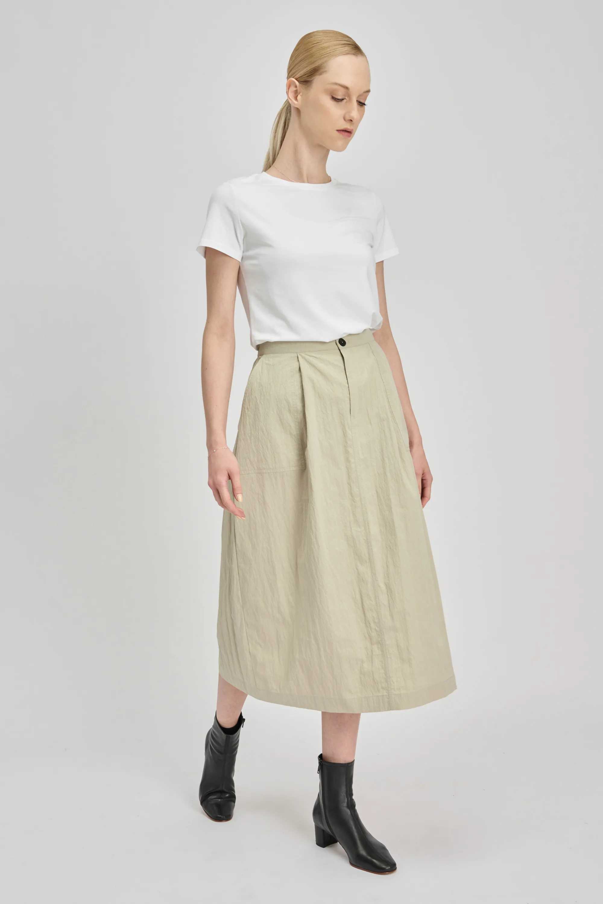 RALLY cotton-blended midi skirt (Sage)