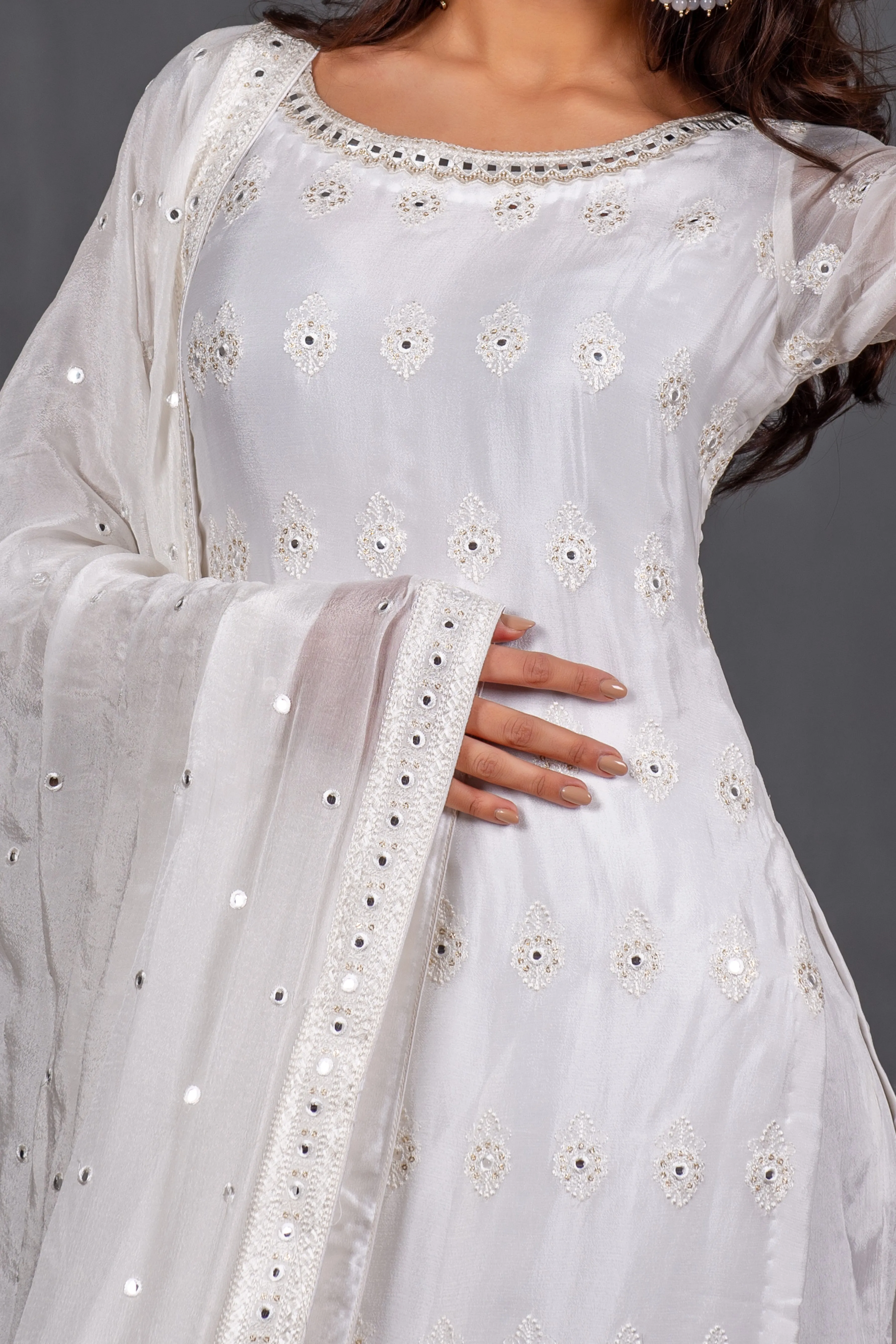 Razia - Off White Chikankari Gharara Suit