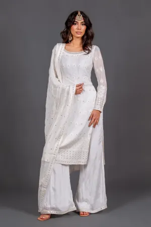 Razia - Off White Chikankari Palazzo Suit