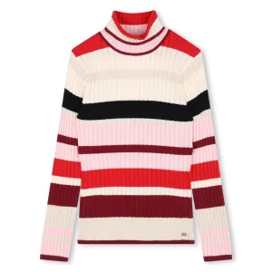 Red Pink Striped Turtleneck Sweater