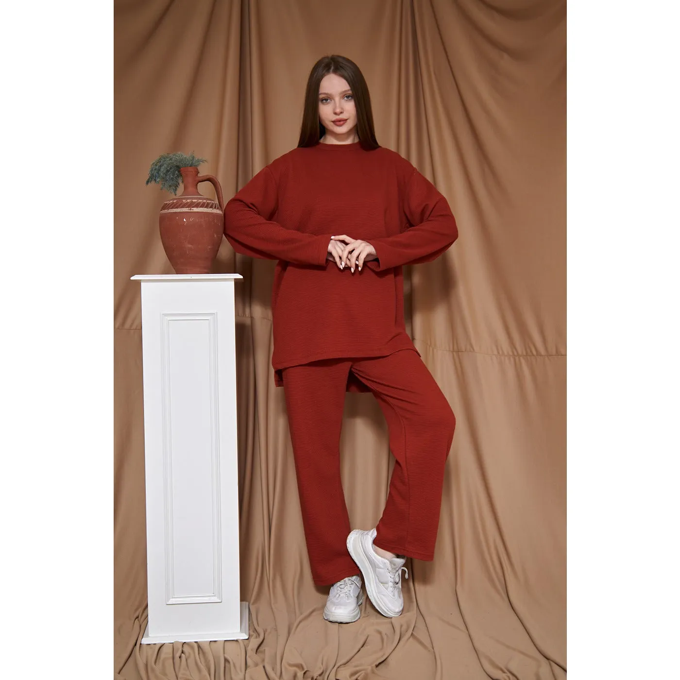 Red Ribbed Oversized Co-Ord Set