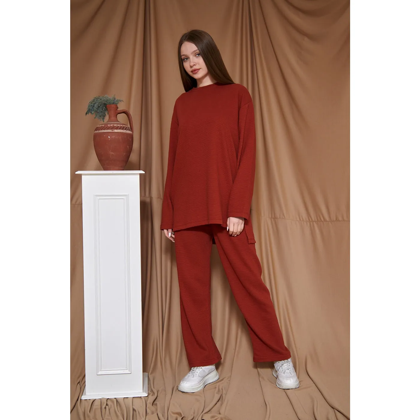 Red Ribbed Oversized Co-Ord Set