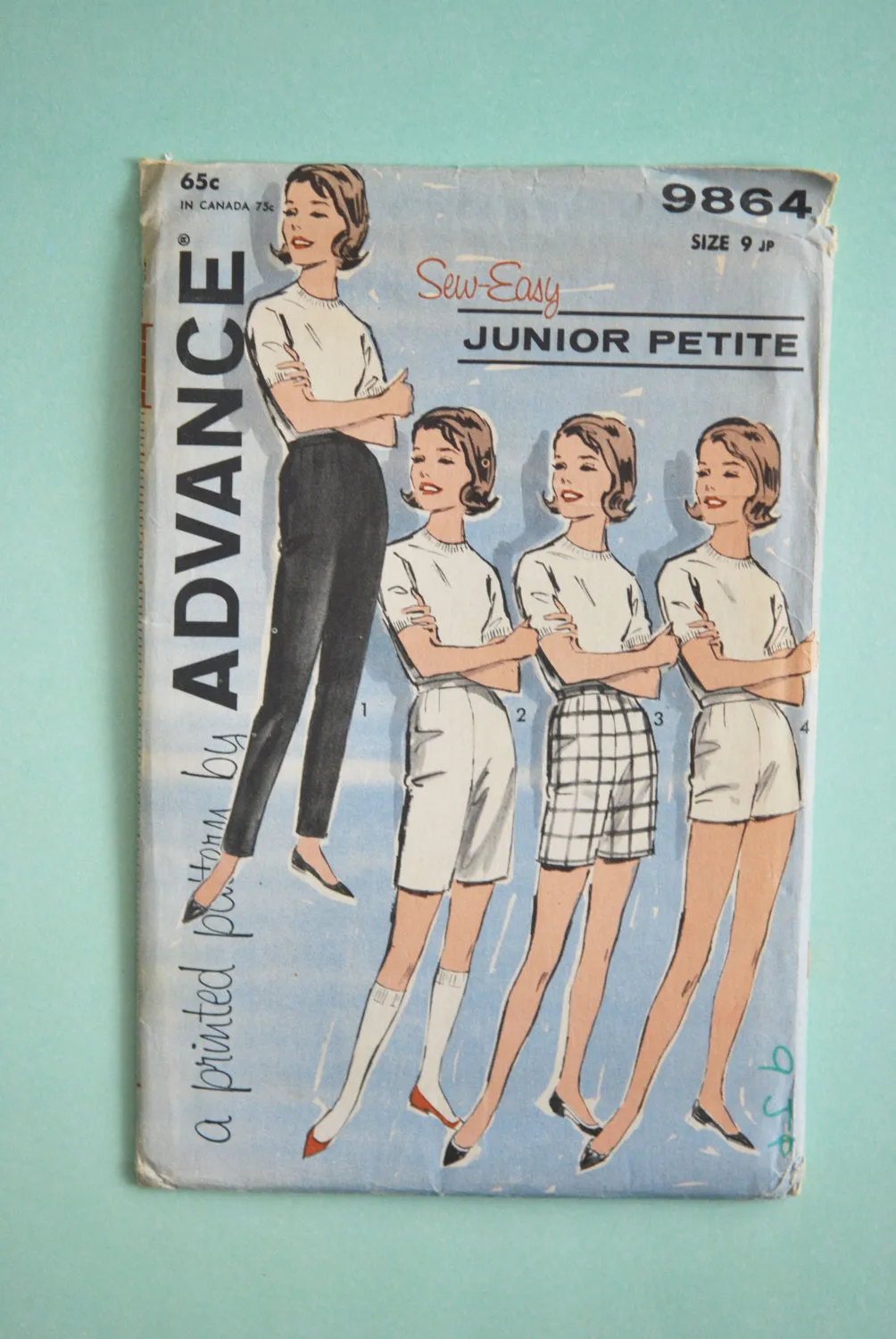 Retro Advance Pattern #9864 Junior Girl Pants and Shorts Sew-Easy Junior Petite