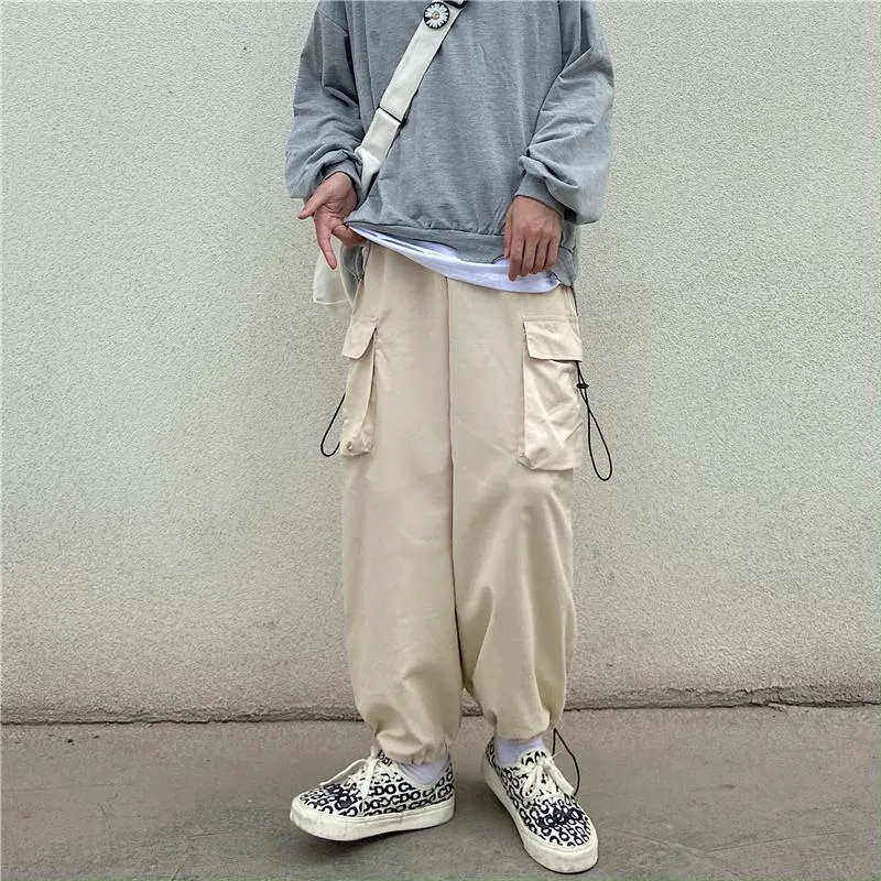 Retro Comfy Casual Loose Light Khaki Black Pants