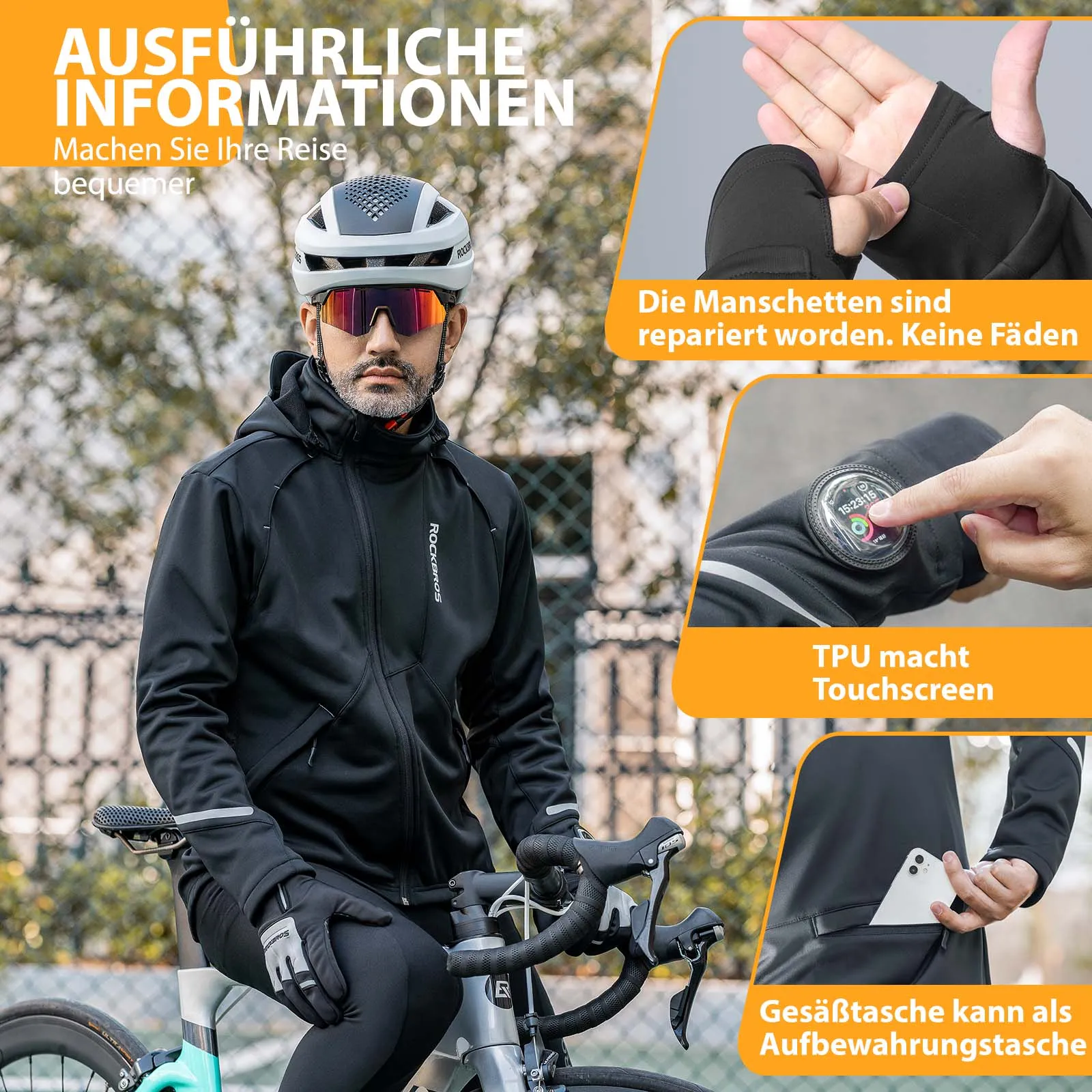 ROCKBROS Winter Fahrradjacke Winddicht – Mit TPU-Touchscreen-Bedienung