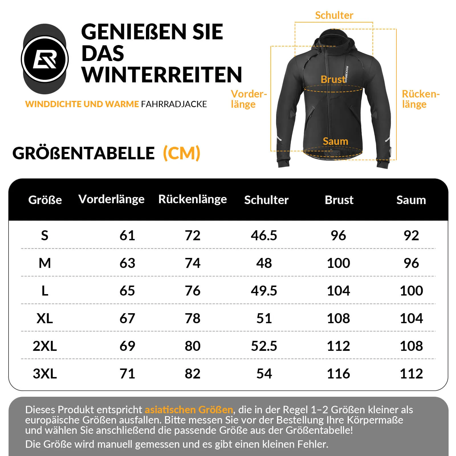 ROCKBROS Winter Fahrradjacke Winddicht – Mit TPU-Touchscreen-Bedienung