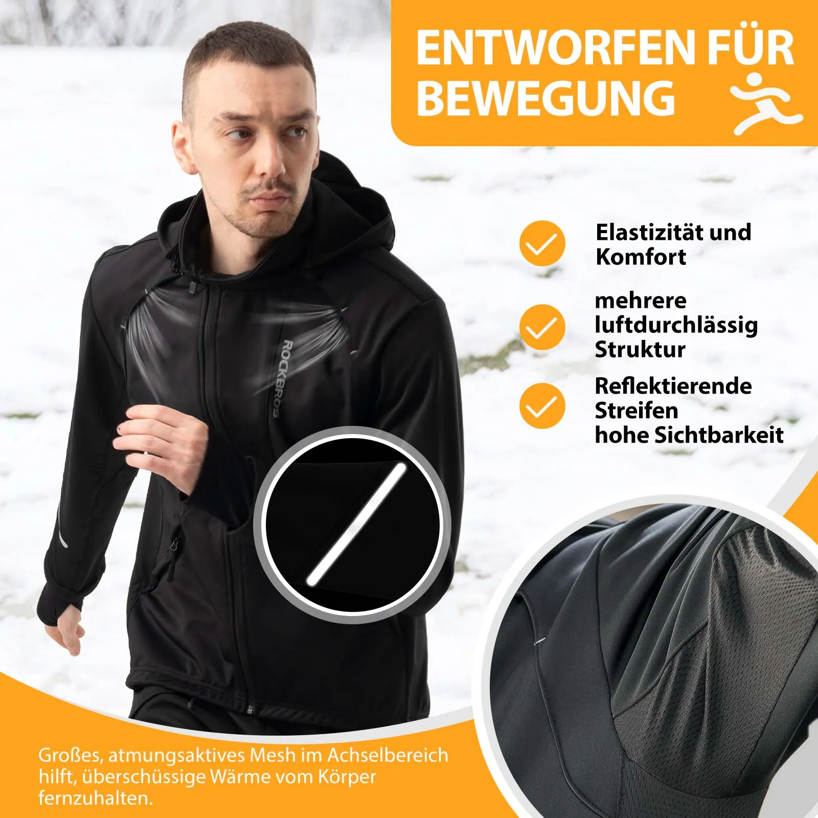 ROCKBROS Winter Fahrradjacke Winddicht – Mit TPU-Touchscreen-Bedienung