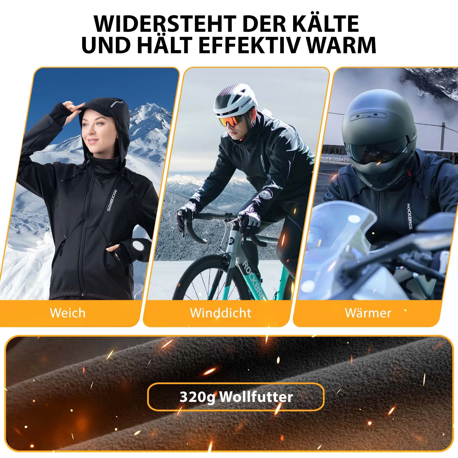 ROCKBROS Winter Fahrradjacke Winddicht – Mit TPU-Touchscreen-Bedienung