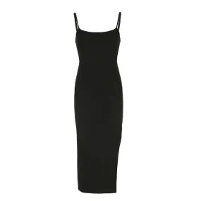 Sexy Summer Spaghetti Strap Bodycon Dress Green Black Cut Out Backless Split Midi Dresses for Women Clothes P77-BG15