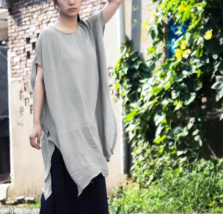 Short Sleeve Long Cotton Tunic Top | Lotus