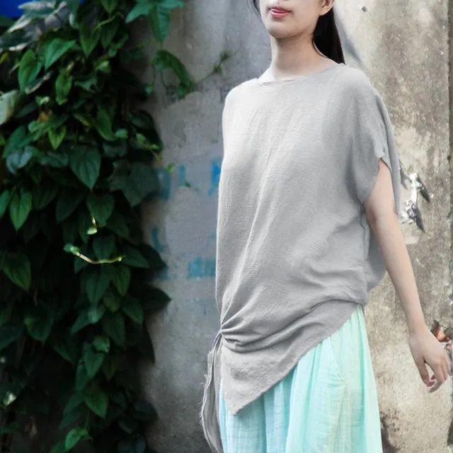 Short Sleeve Long Cotton Tunic Top | Lotus