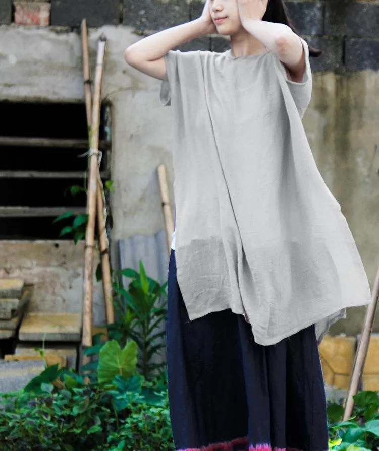 Short Sleeve Long Cotton Tunic Top | Lotus