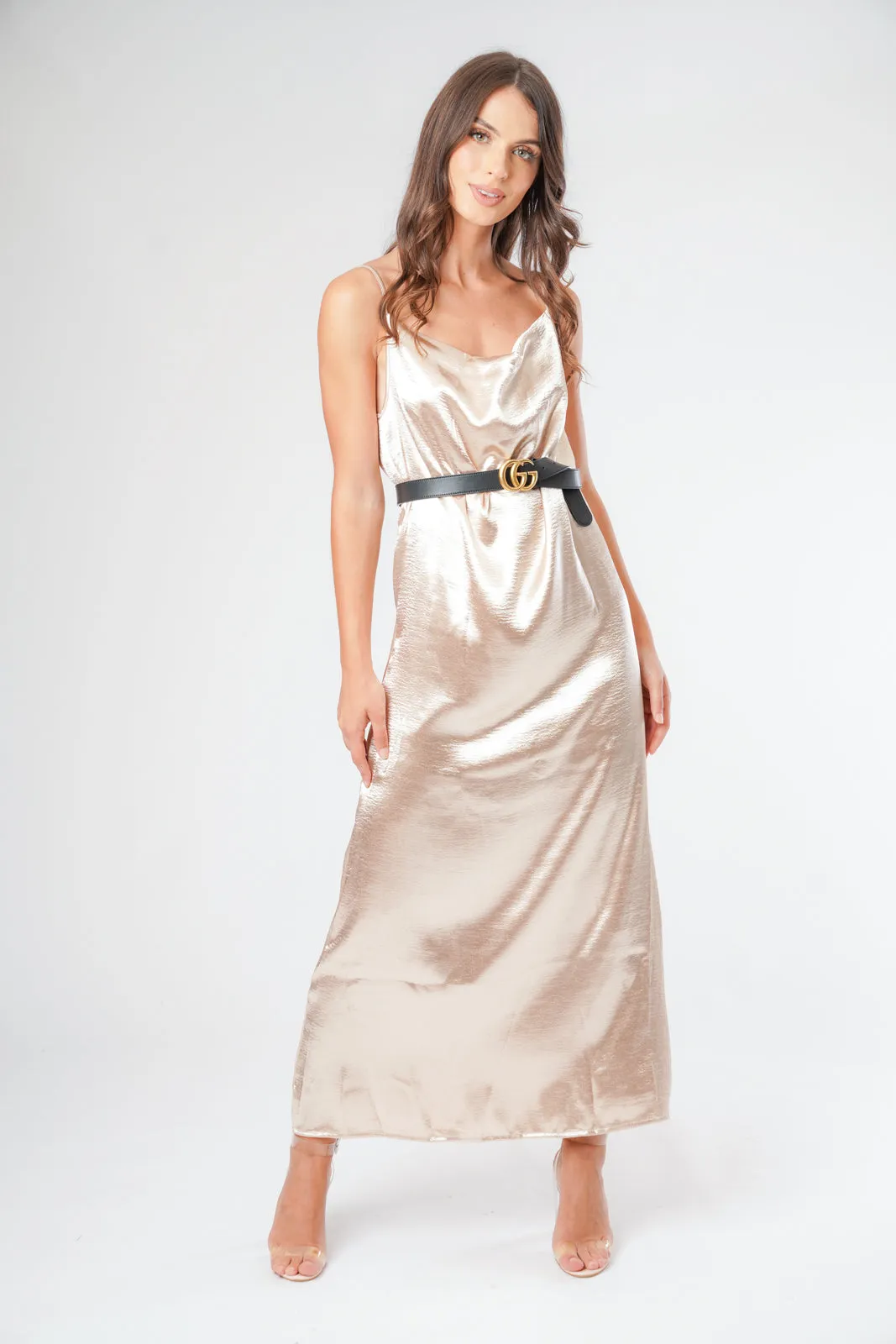 Silky Cowl Neck Cami Maxi Dress