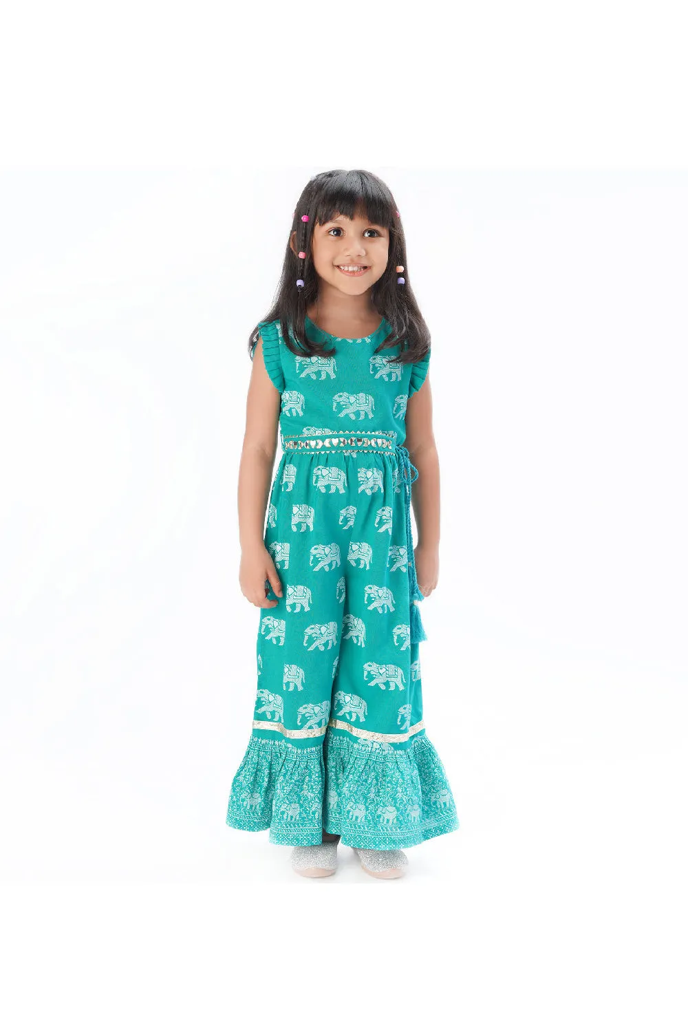 Sky Blue Elephant Printed Sleeveless Jumpsuit