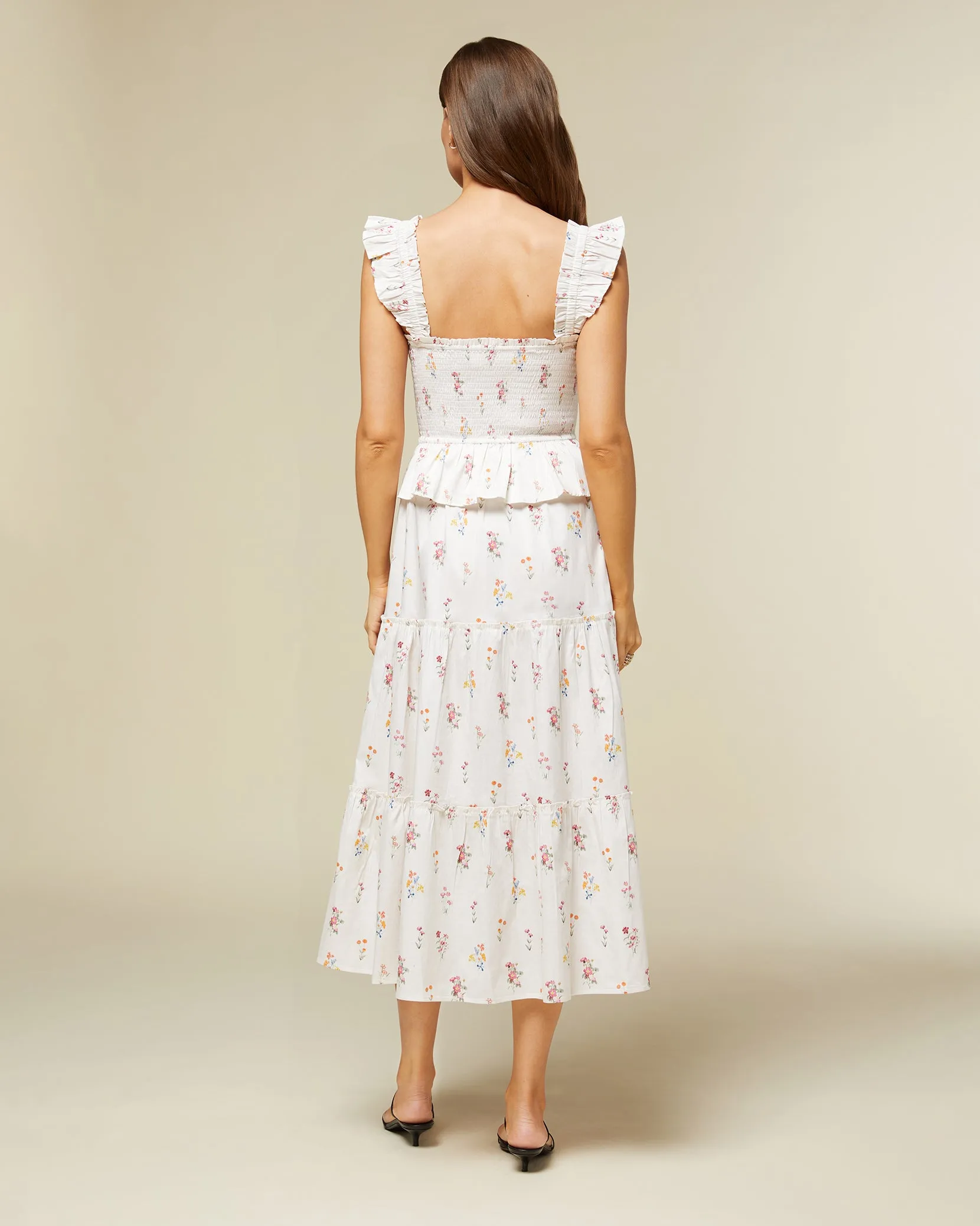 Smocked Flutter Midi Dress