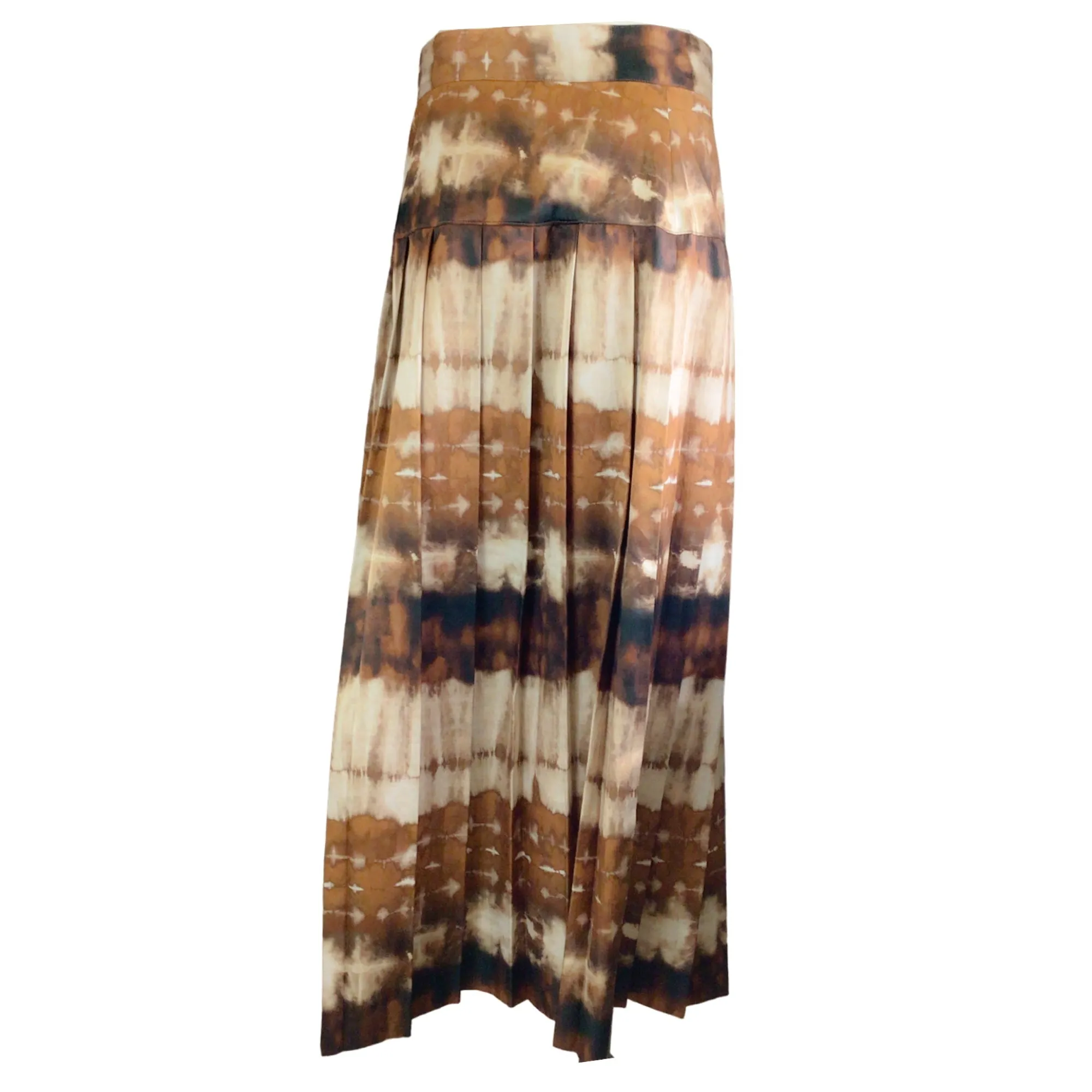 Smythe Brown Multi Sable Tie-Dye Pleated Side Slit Skirt