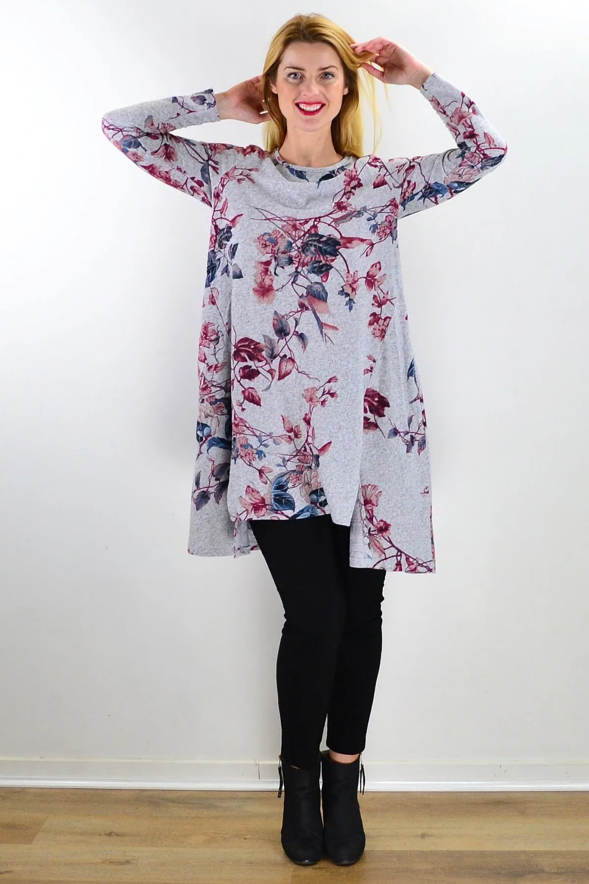 Soft Pinky Autumn Leaf Fleece Tunic Dress