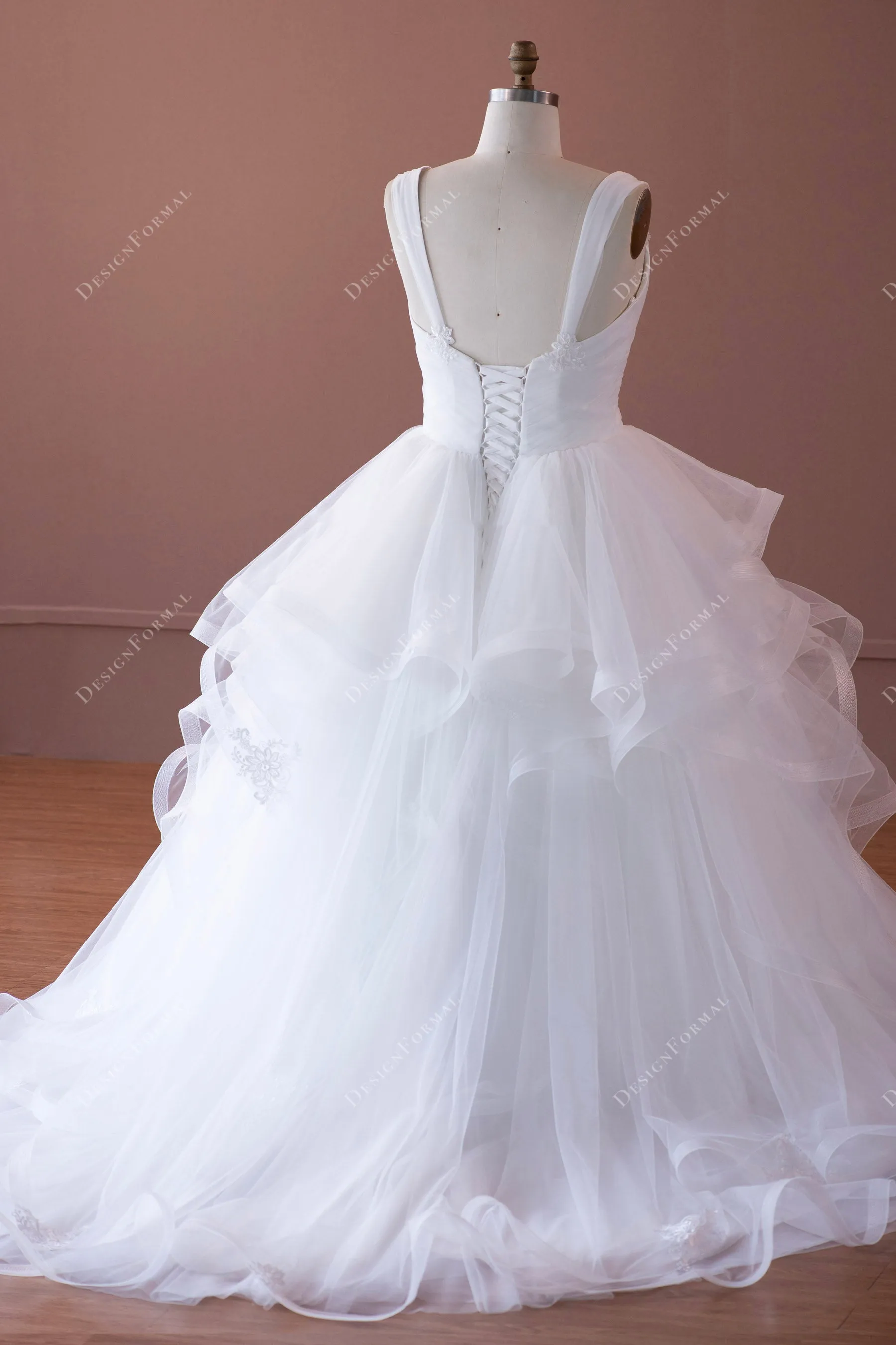 Straps Sweetheart Neck Ruffled Ballgown Wedding Dress