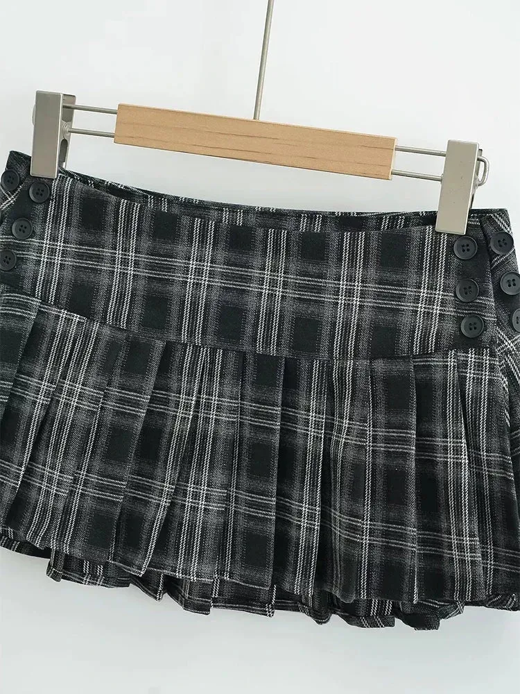 TAVIMART  -  Women New Fashion Preppy Style Plaid Printed Pleated Mini Skirt Hot Sweet Low Waist Sexy Super Short Skirts