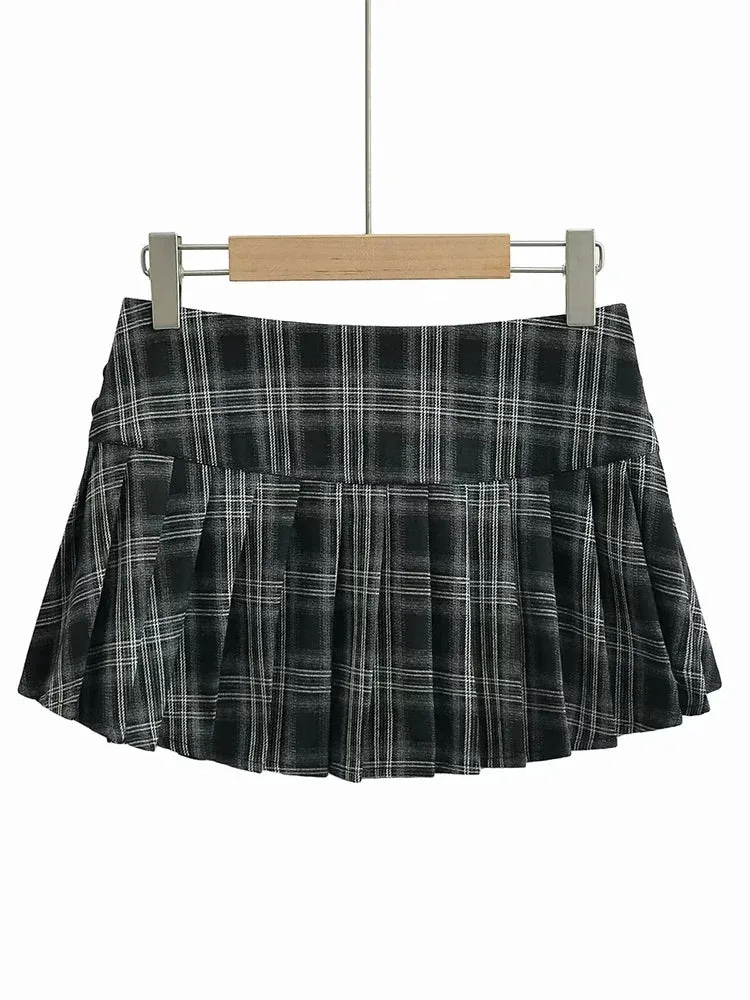 TAVIMART  -  Women New Fashion Preppy Style Plaid Printed Pleated Mini Skirt Hot Sweet Low Waist Sexy Super Short Skirts