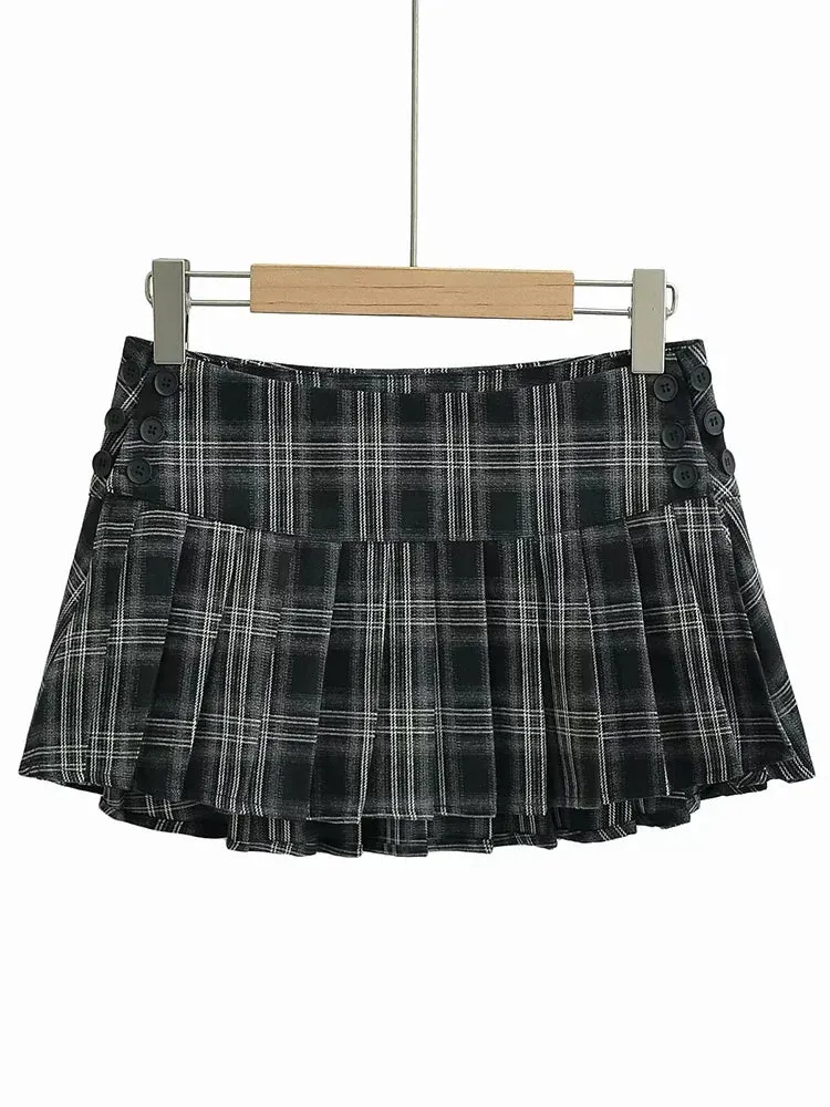 TAVIMART  -  Women New Fashion Preppy Style Plaid Printed Pleated Mini Skirt Hot Sweet Low Waist Sexy Super Short Skirts