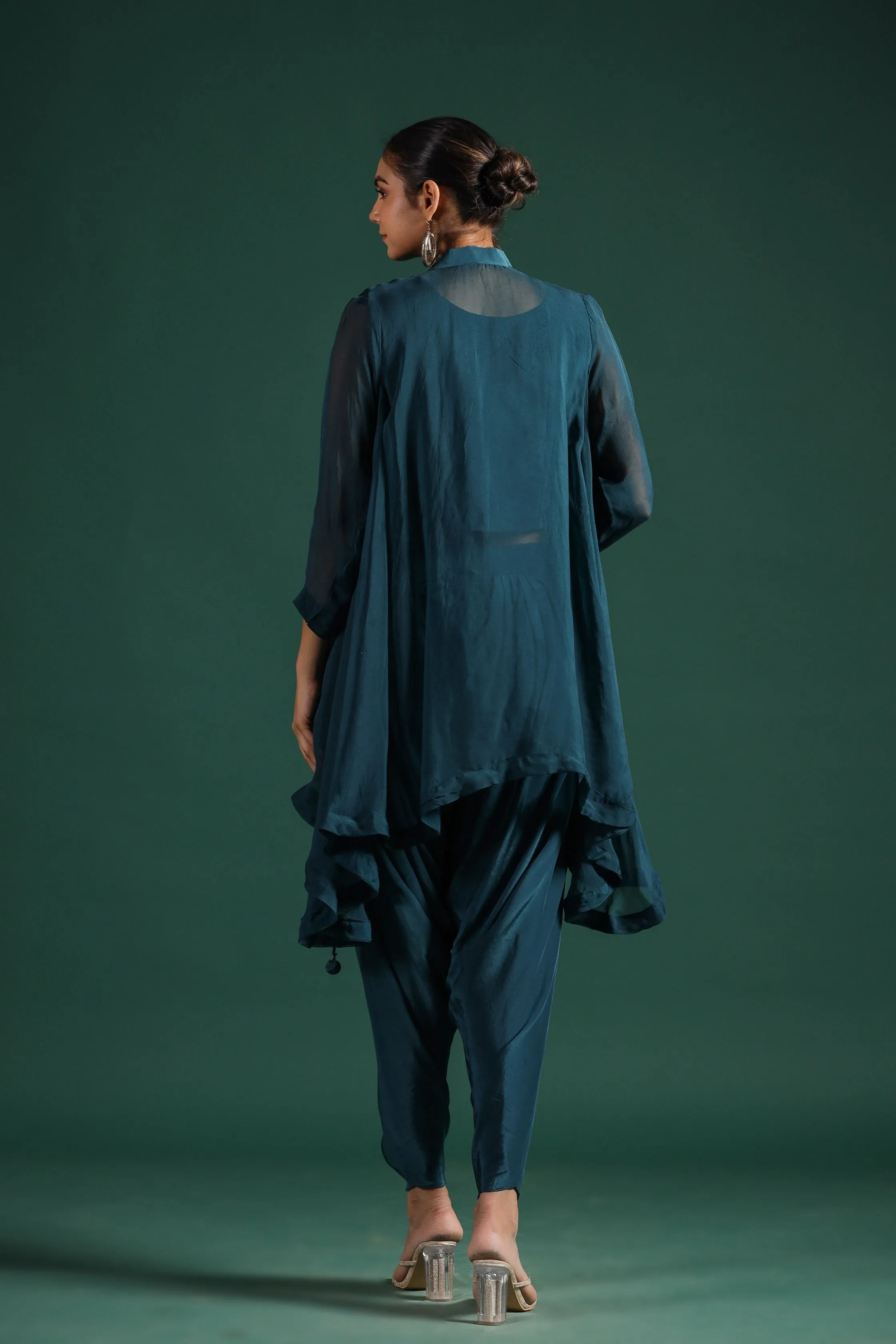 Teal Blue Embroidered Tunic With Dhoti Pants