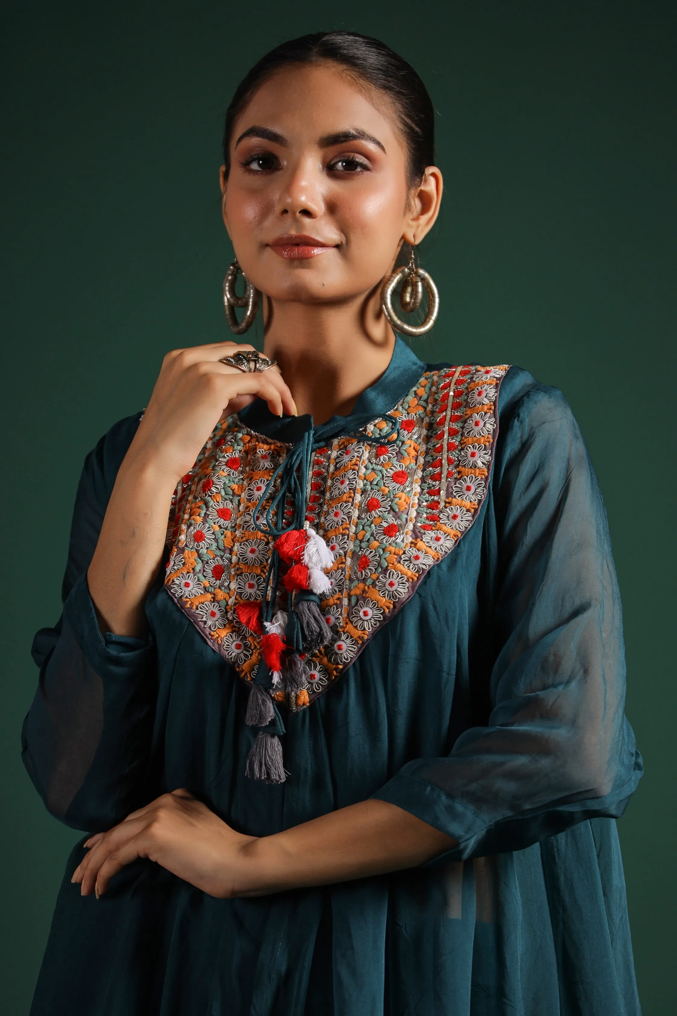 Teal Blue Embroidered Tunic With Dhoti Pants