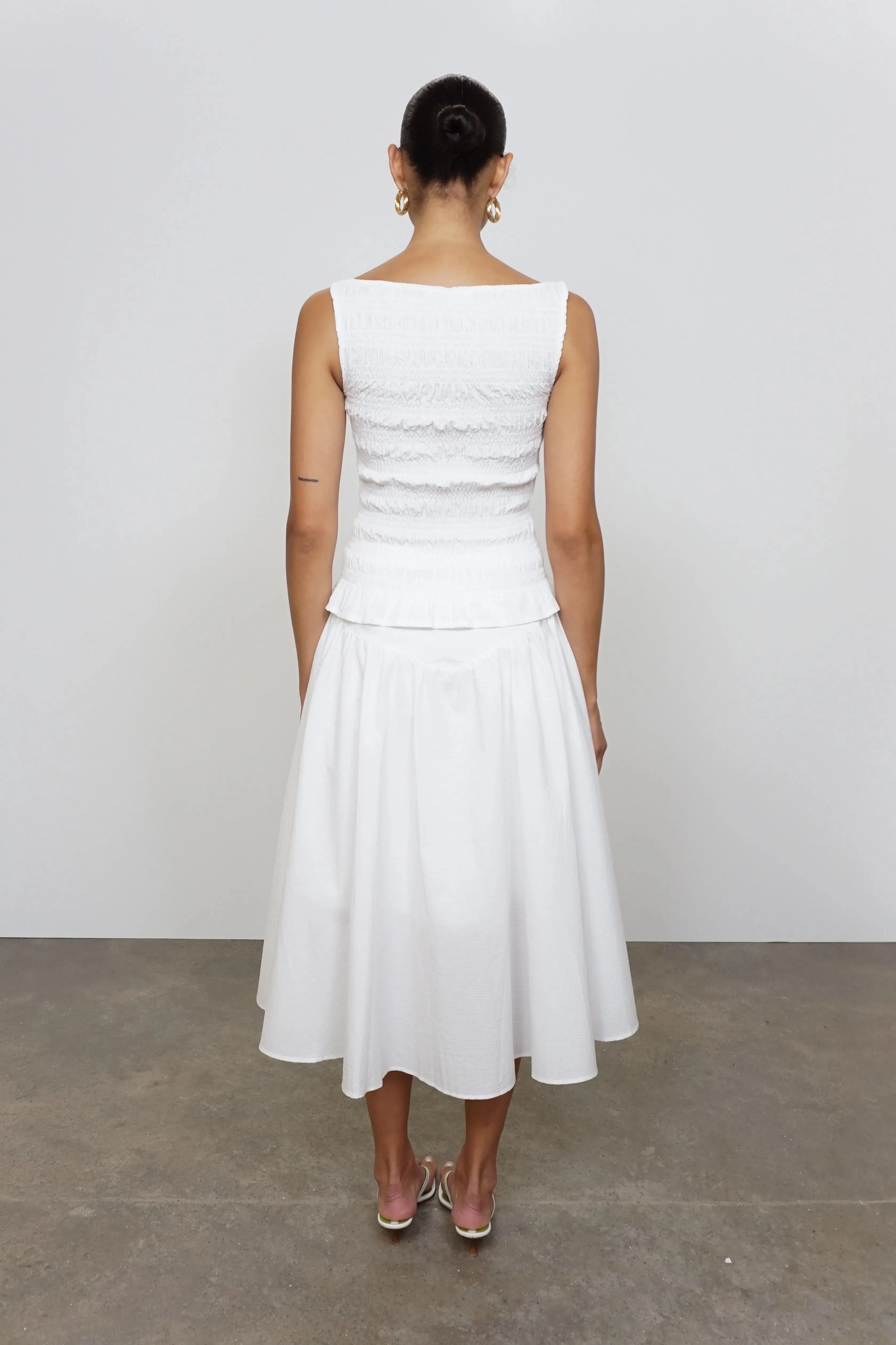 The Deba Seersucker Midi Skirt, Porcelain