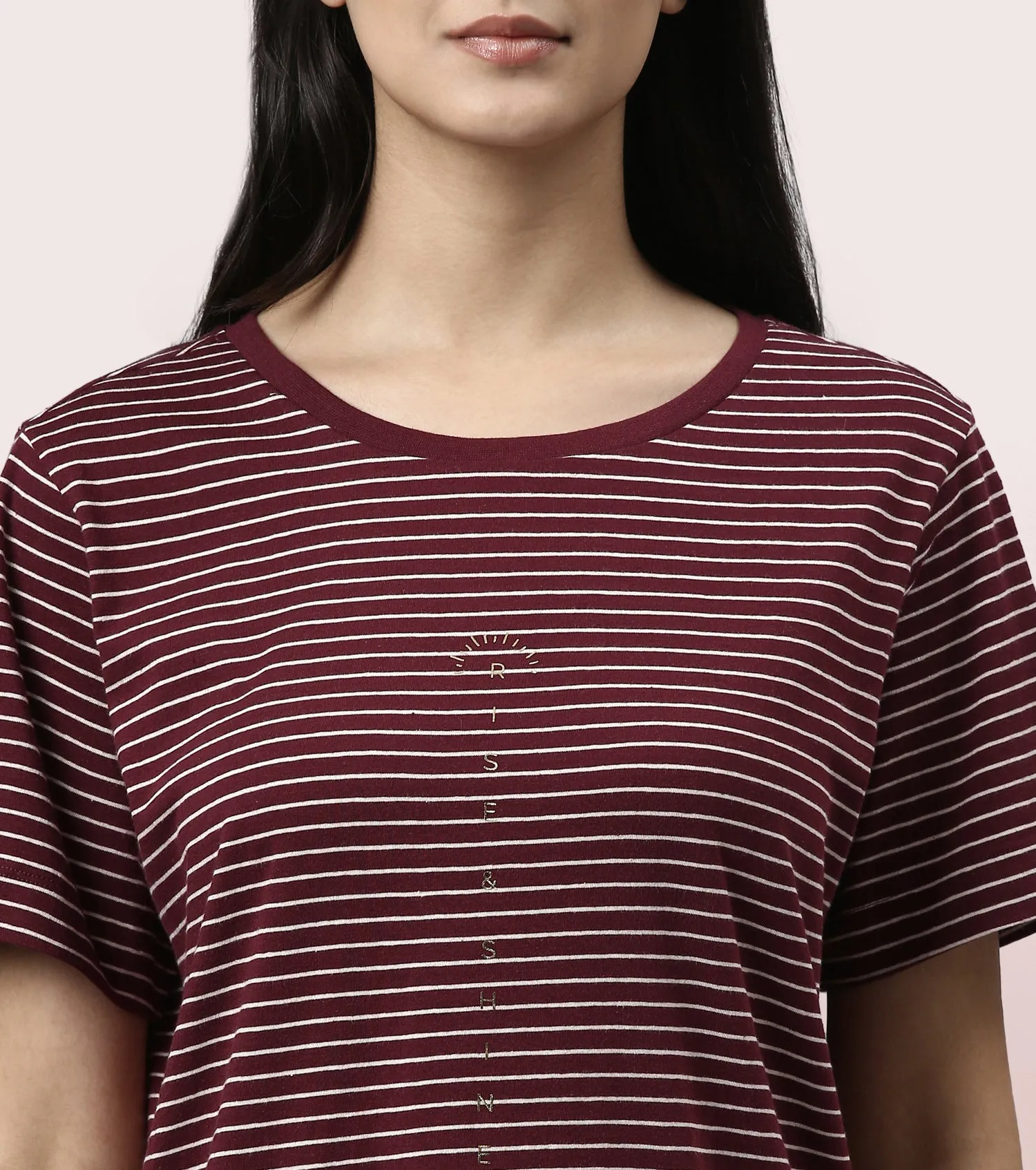 Tunic Tee – Stripes | Short Sleeve Tunic Tee With Side Slit & Mindful Graphic