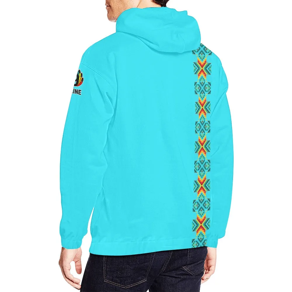 Turquoise Blanket Strip Hoodie for Men (USA Size)