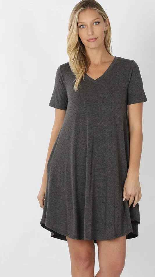 V-Neck Pocket T-Shirt Dress