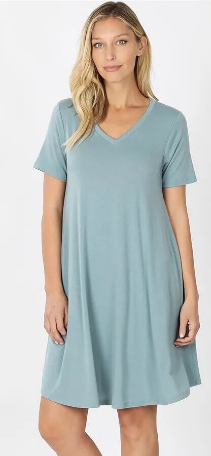 V-Neck Pocket T-Shirt Dress