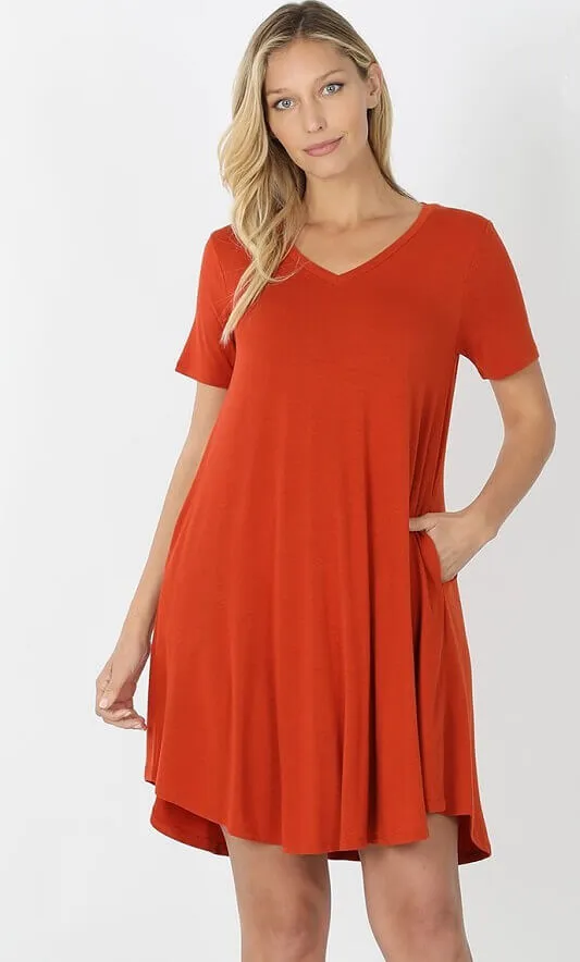 V-Neck Pocket T-Shirt Dress