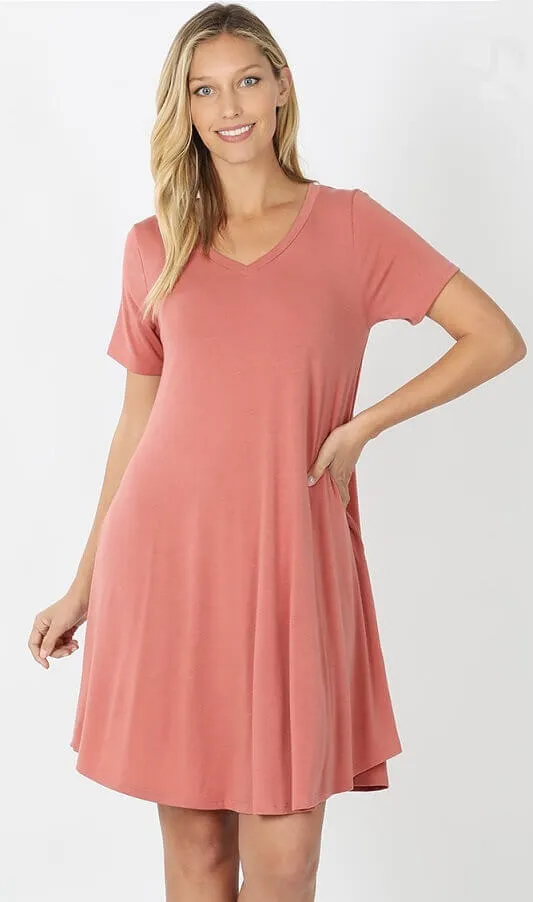 V-Neck Pocket T-Shirt Dress