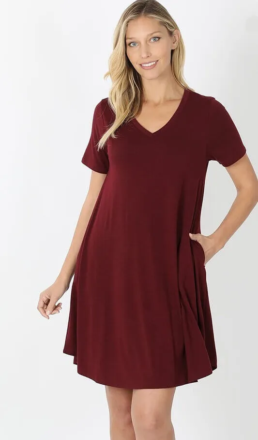 V-Neck Pocket T-Shirt Dress