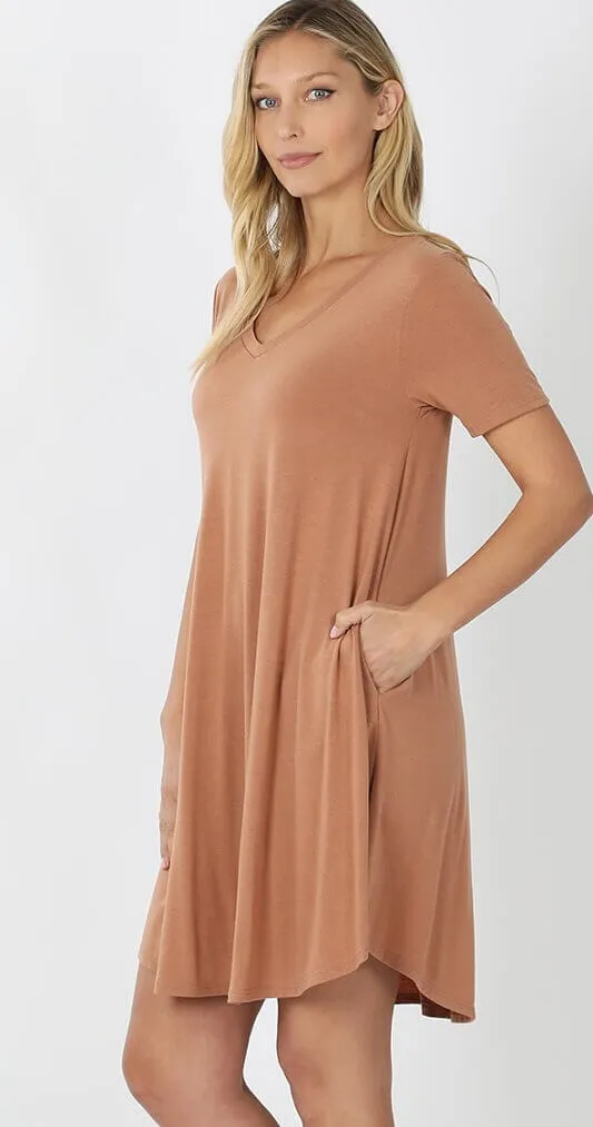 V-Neck Pocket T-Shirt Dress