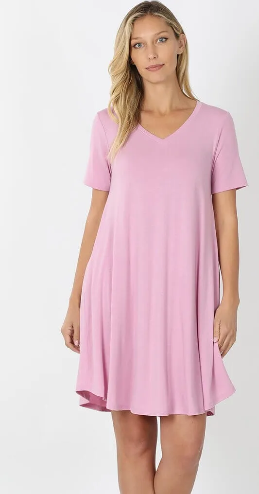 V-Neck Pocket T-Shirt Dress