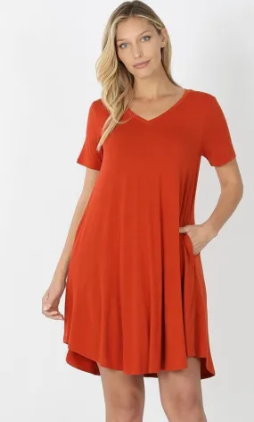 V-Neck Pocket T-Shirt Dress