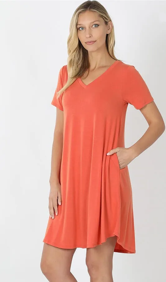 V-Neck Pocket T-Shirt Dress