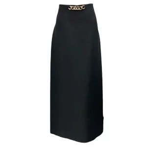 Valentino Black / Gold 2022 VLogo Chain Detail Wool Midi Skirt