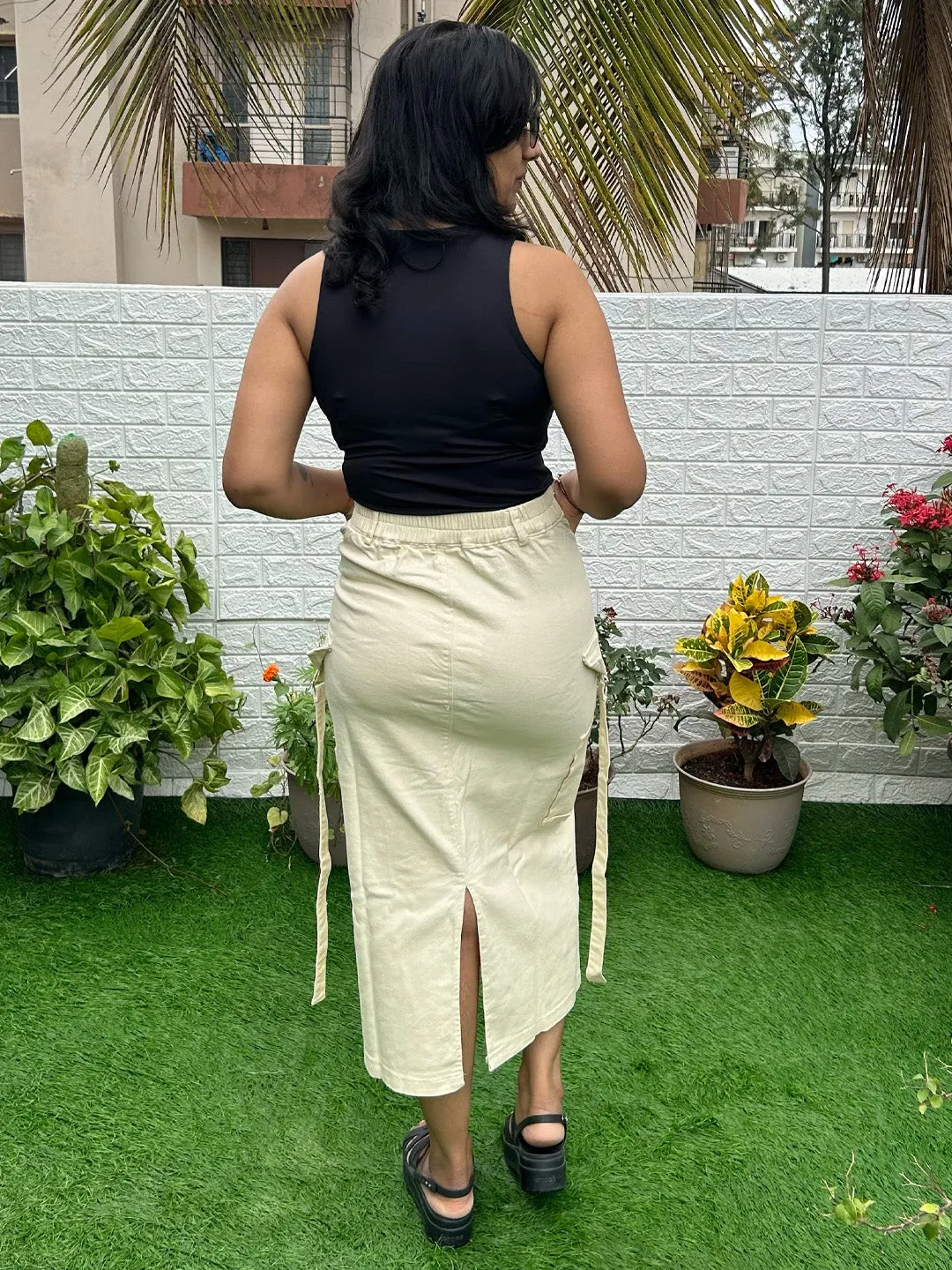 Vanilla Womens Cargo Midi Skirt