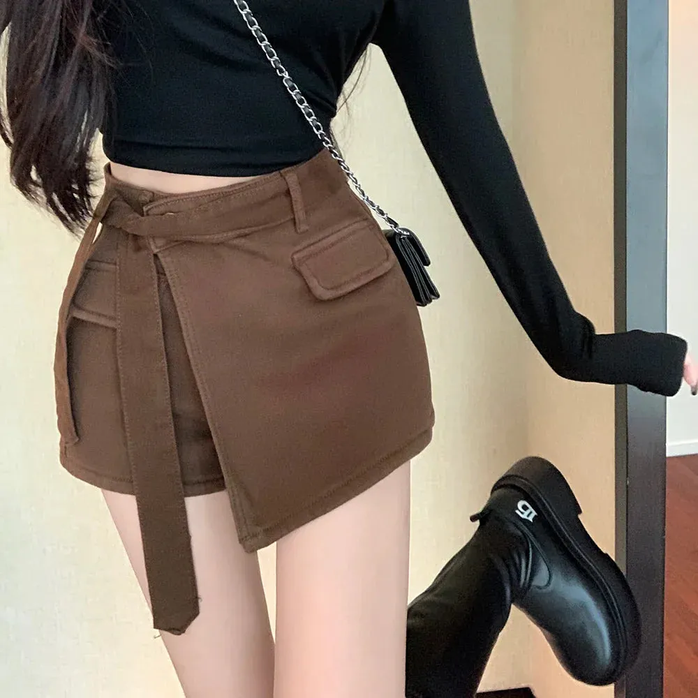 Velvet Denim Skirt Pants Retro Short for Winter