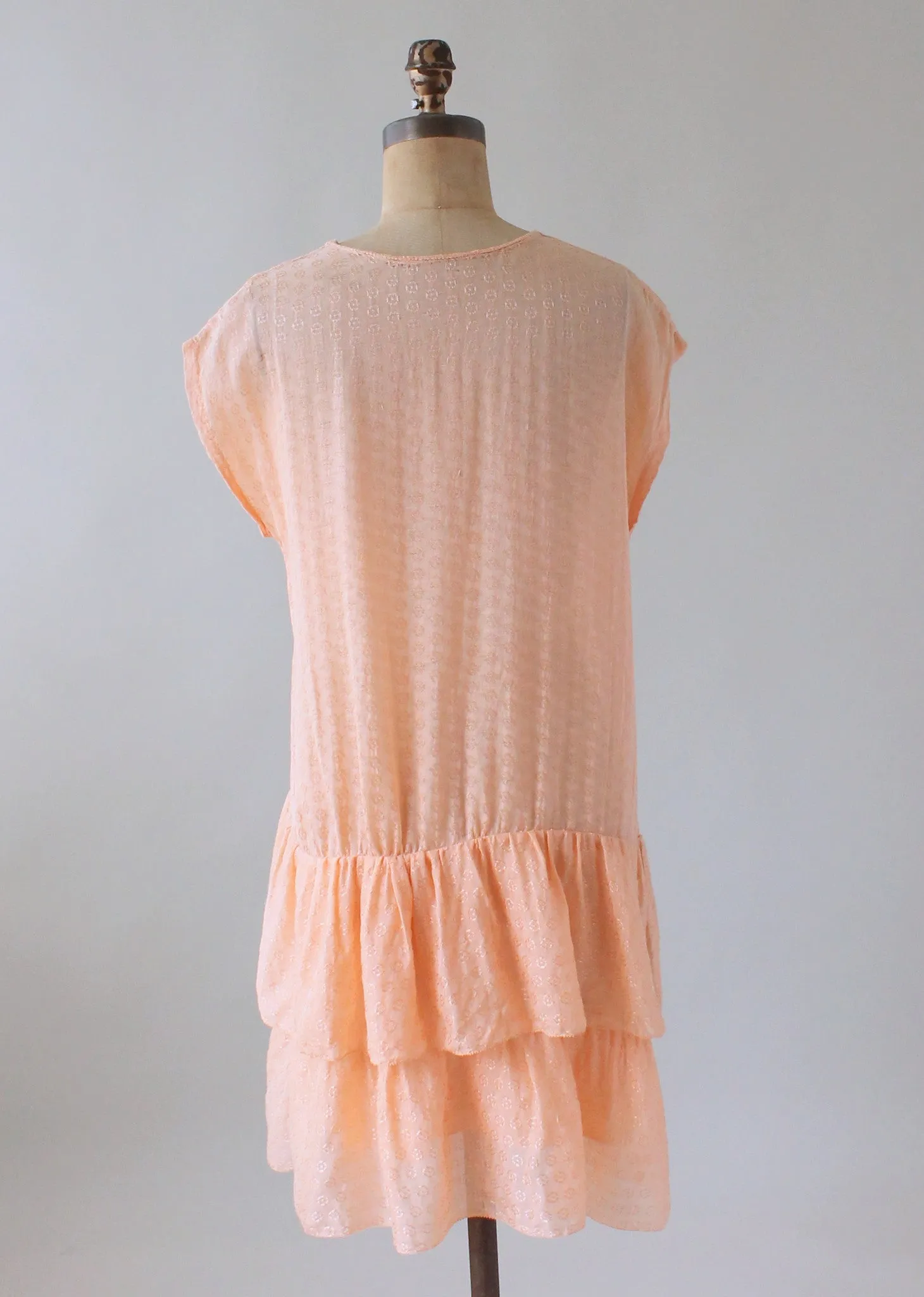 Vintage 1920s Peach Silk Tiered Skirt Tunic Dress