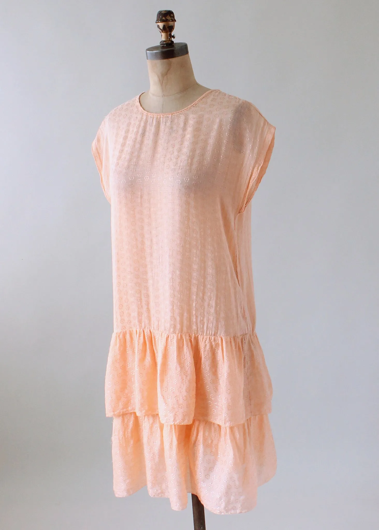 Vintage 1920s Peach Silk Tiered Skirt Tunic Dress